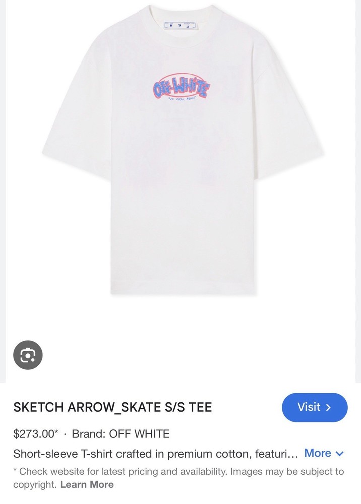 Off-White Blue Sketch Arrow Skate S/S Tee Men’s Crew Neck T-Shirt White/Blue S