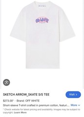 Off-White Blue Sketch Arrow Skate S/S Tee Men’s Crew Neck T-Shirt White/Blue S