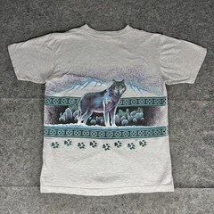 Vintage Alpha Wolves AOP T Shirt Large Gray Wolf 90s Nature All Over Print Aztec