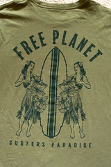 Free Planet Surfers Paradise Hawaiian Hula women Surfing Surfboard T Shirt