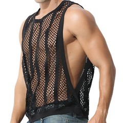 Sexy Men’s T-Shirt Mesh Fishnet Sleeveless Undershirt Muscle Hollow Out Tank Top