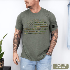 Camo American Flag T-Shirt with American Flag on Left Sleeve