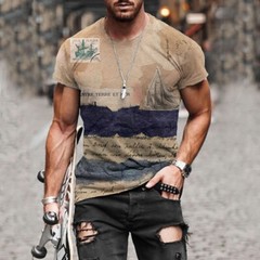 T-Shirt Mens Vintage Printed Short Sleeve Blouse Summer Casual Fitness Tops Tee