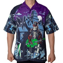 Rock n Roll Horror Button Shirt Short Sleeve Unique Haunted House Ghoul Print