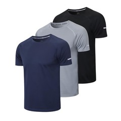 Men’s 3 Pack Compression Shirts Dry Fit Moisture Wicking Short Sleeve T-Shirts