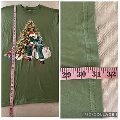 Spectra USA Apparel Men T-Shirt Size L Tired Santa Christmas Graphic Print Green
