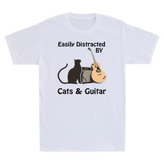 Easily Distracted By Cats and Guitar Cats Pet Lovers Funny Novelty Men’s T Shirt