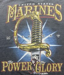Vintage United States Marines The Power & The Glory Faded Black T-Shirt Sz. Lrg.