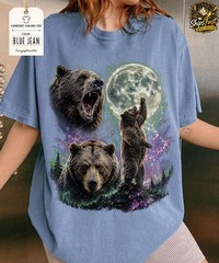 Bear Howling Moon Wildlife Animal Nature Graphic Soft Cotton Comfort Tee Gift