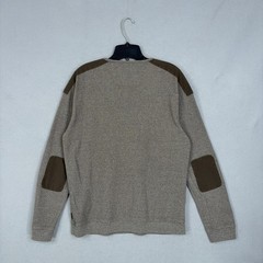 John Varvatos USA Henley Mens Large Brown Marled Waffle Knit Elbow Patch Casual