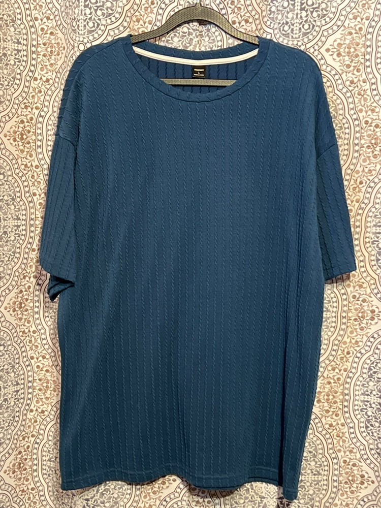 Manfinity Mens Textured Knit Navy Blue Short Sleeve Crew Neck T-Shirt Size L