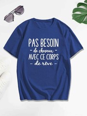 1pc Men’S Casual French Quote T-Shirt Summer Top Geometric Pattern Round Neck ♮