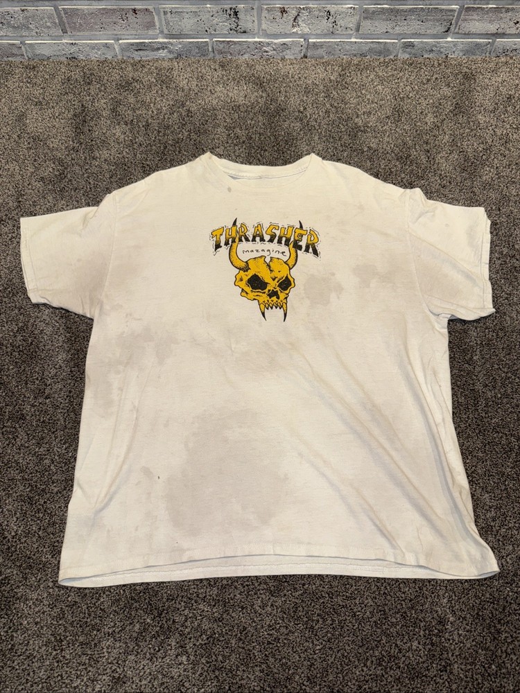 Thrasher Magazine Mens Size Large Vintage White T-Shirt. Awesome Grunge/Stain