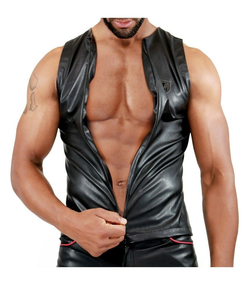 TOF PARIS Tank Top Fetish Zipped Tank Leather Look Chic 19