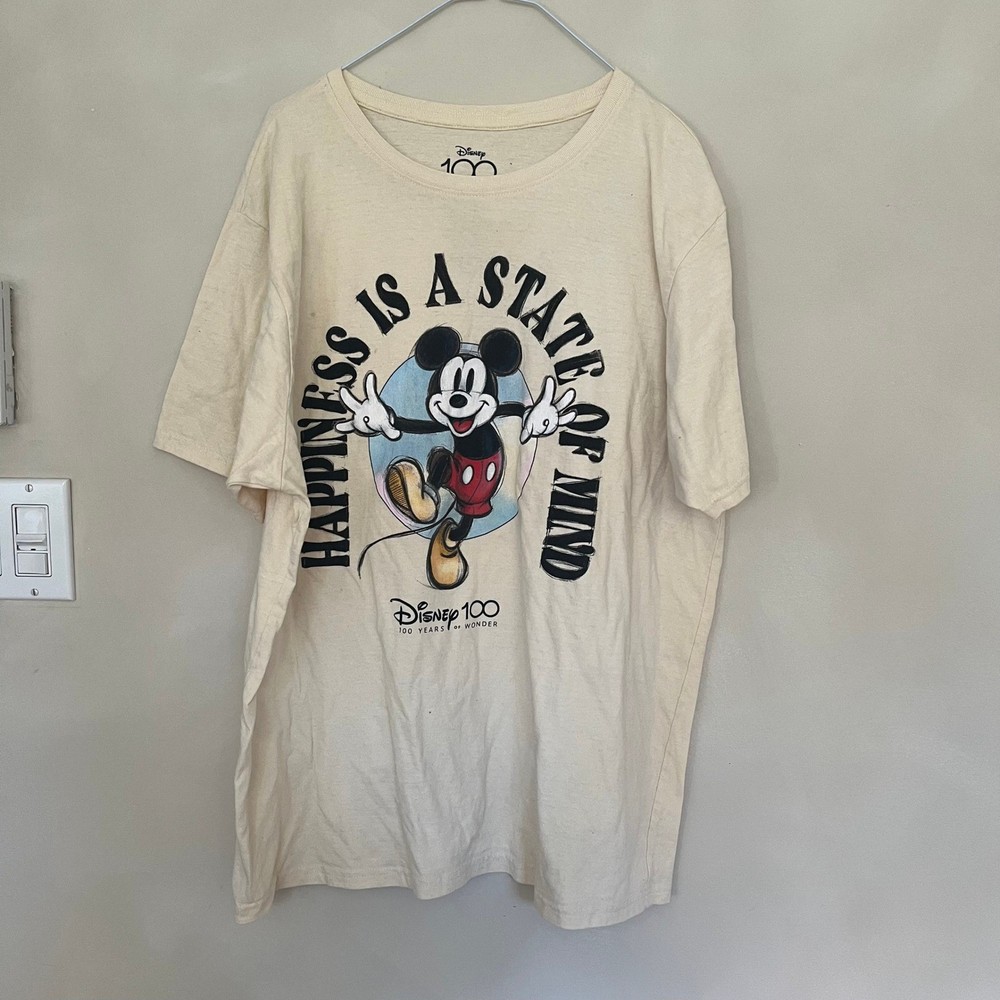 Disney 100 Years of Wonder Mickey Mouse T Shirt XL Beige Happiness State Mind
