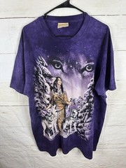 The Mountain Shirt Mens XXL Purple Wolf Native American Graphic Tie Dye Tee Vtg