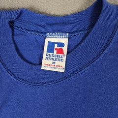 Russell Athletic High Cotton T-Shirt Mens Mediun Blue Solid Pocket USA Made Vtg
