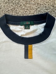 J Crew Oarsman Shirt Mens M White Contrast Crew Collar & Cuff Long Sleeve