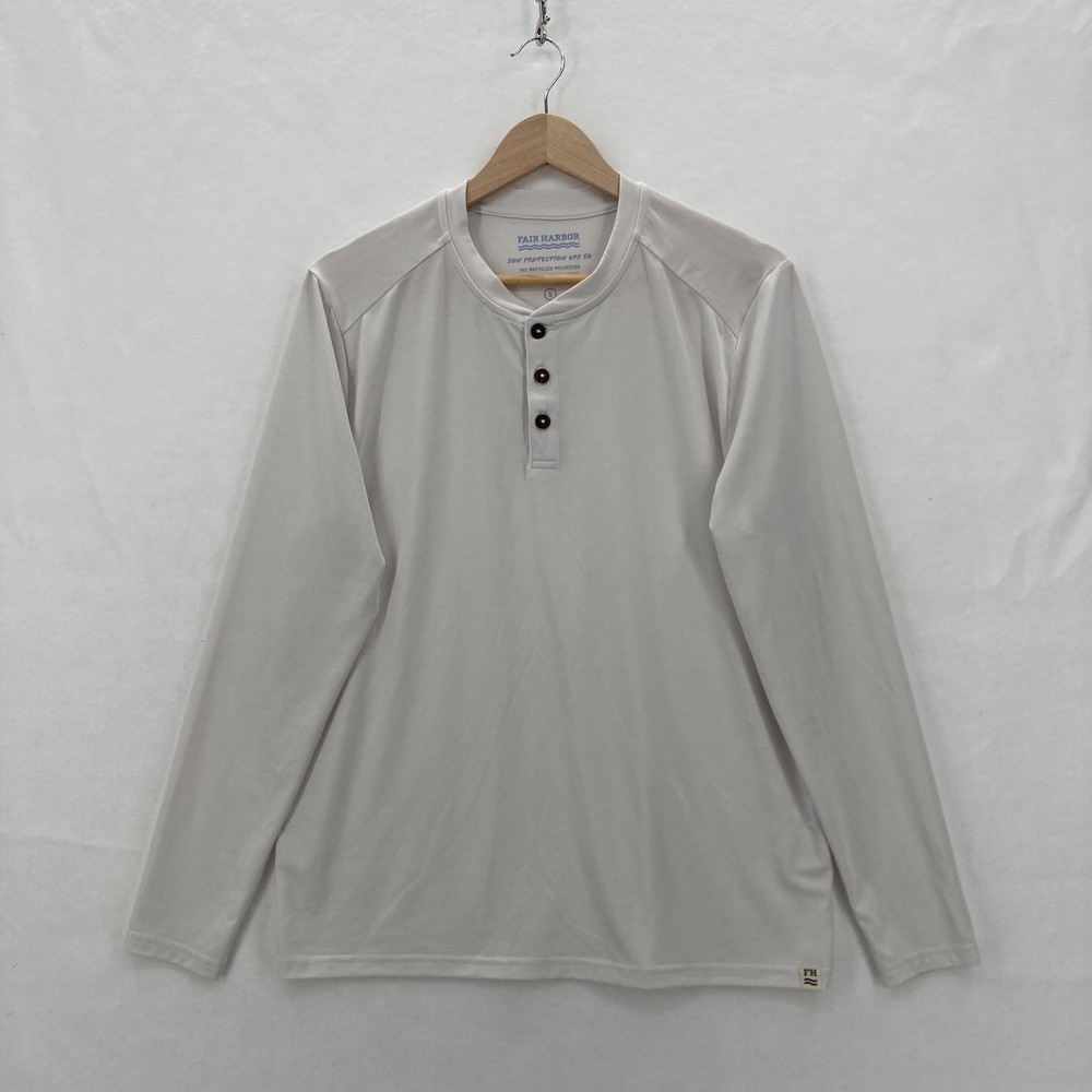 Fair Harbor Henley Shirt Mens Small Light Gray Long Sleeve UPF 50 Sun Protection