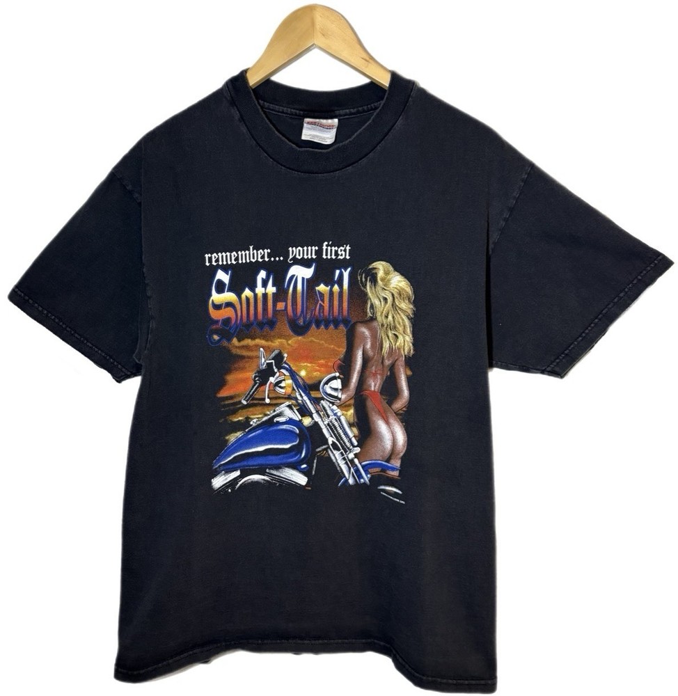 Vintage T Shirt 90s Biker Motorcycle Streetwear Soft Tail L Harley Wildside 3D
