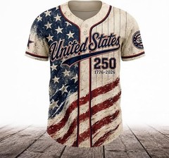 USA 250th Anniversary Baseball Jersey 1776-2026 Patriotic Shirt Adult & Youth