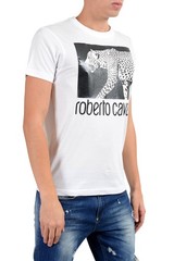 Roberto Cavalli Men’s White Graphic Leopard Crewneck T-Shirt Size S M L XL
