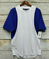 Rocawear Shirt Mens Size XL White & Blue Pleated Moto Zipper Accent Shirt New
