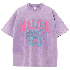 Malibu Beach Acid Washed Graphic Cotton Streetwear Surf Tee Y2K XS-2XL 7 Colors
