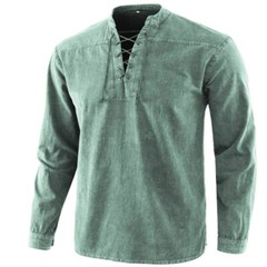 Men Fashion Casual Shirt Retro Pure Color Stand-Up Long Sleeve Collar Top