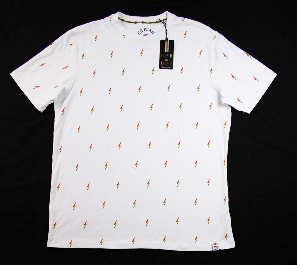 Free Planet Mens Pullover T Shirt L Short Sleeve Tee Crew Neck Pride White Multi