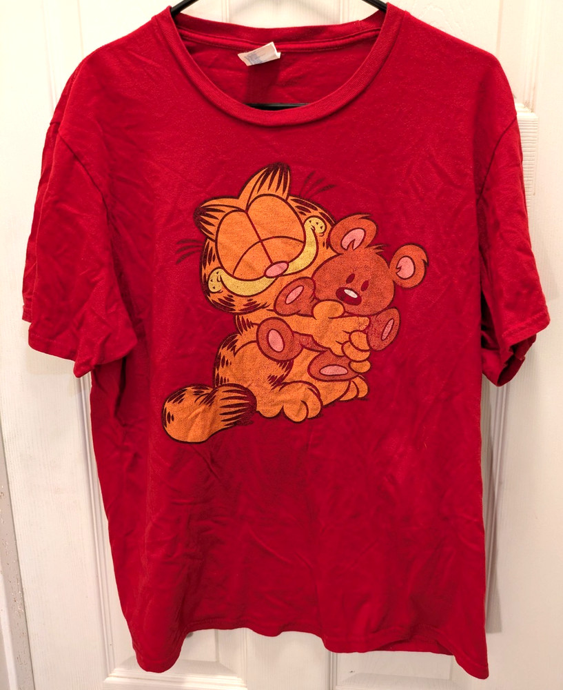 Garfield & Pookie Teddy Mens LRG T Shirt Burgandy Port Company Paws