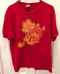 Garfield & Pookie Teddy Mens LRG T Shirt Burgandy Port Company Paws