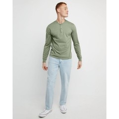 Hanes Originals Men’s Cotton Long Sleeve Henley T-shirt Light Green-Large
