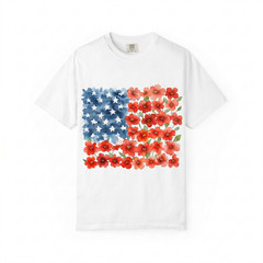 Floral American Flag Patriotic Flower 4th of July Floral Red Unisex T-Shirt