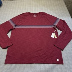 New Marine Layer Air Tee Shirt Mens XL Archive Midweight Crew Burgundy Striped