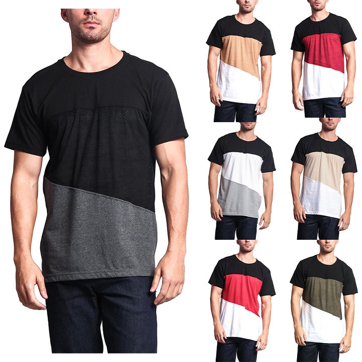 Victorious Men’s Casual Long Length Color Block Poly Suede Mesh T-Shirt TS678