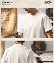 American retro T-shirt men new short-sleeved men summer Henry collar