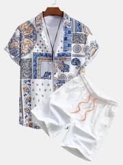 Men Summer Outfit 2-Piece Set Short Sleeve T-Shirt and Shorts Sweatsuit Set