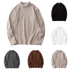 Men’s Textured Feel Long Sleeve Half Turtleneck Pullover Top Solid Color Design
