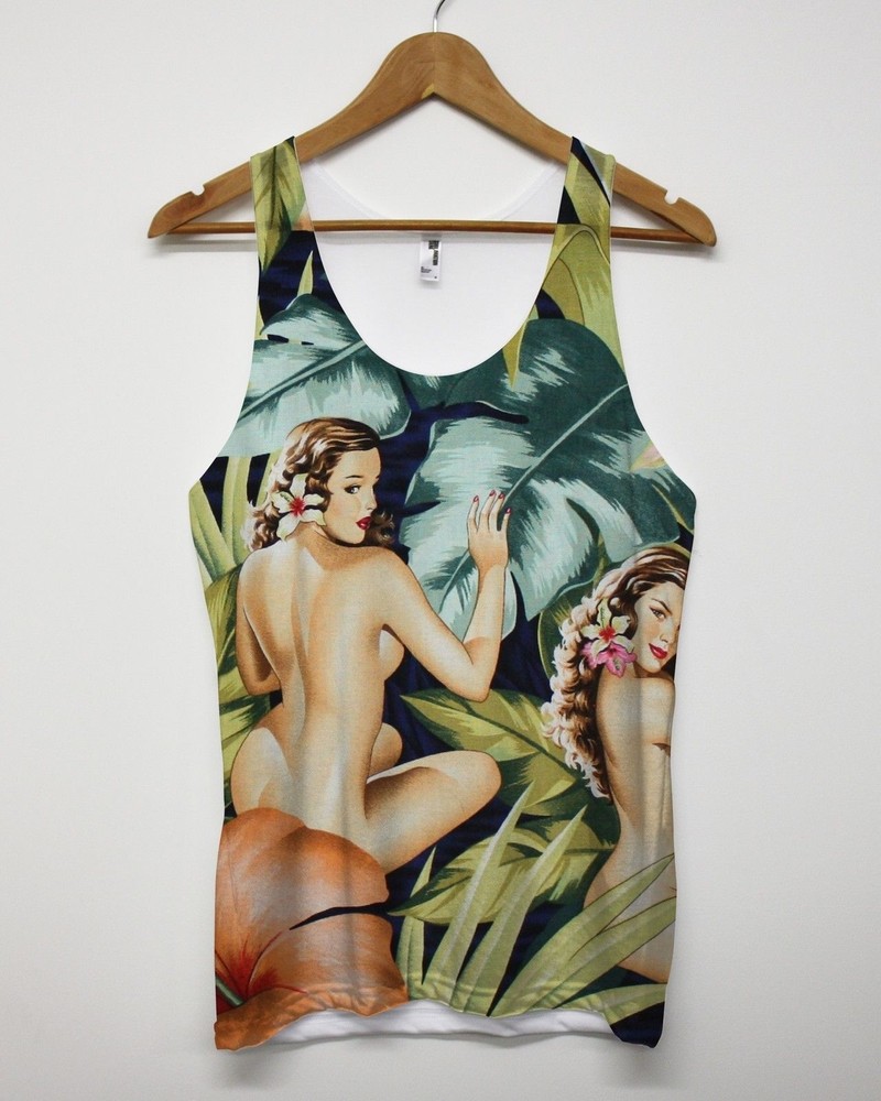 Honolulu Hawaiian All Over Print Vest 74 Pin Up Girl Summer Gym Tank Top Men UK