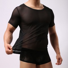 Men’s Sexy Mesh Fishnet Clubwear T Shirt Short Sleeve Muscle Top For Party