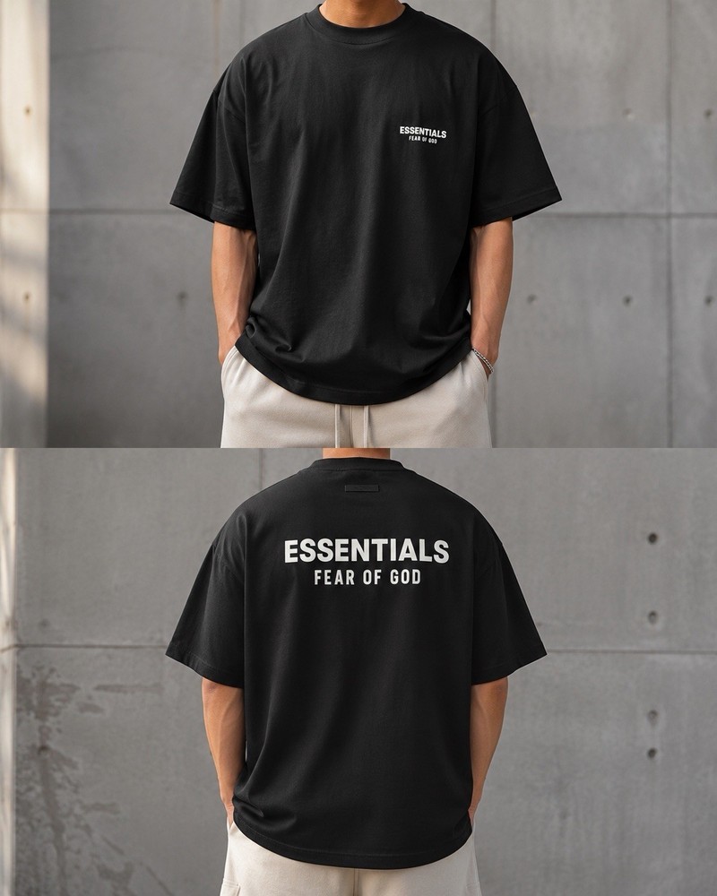 Fear of God Essentials T-Shirt Black Boxy Logo Graphic Tee Mens