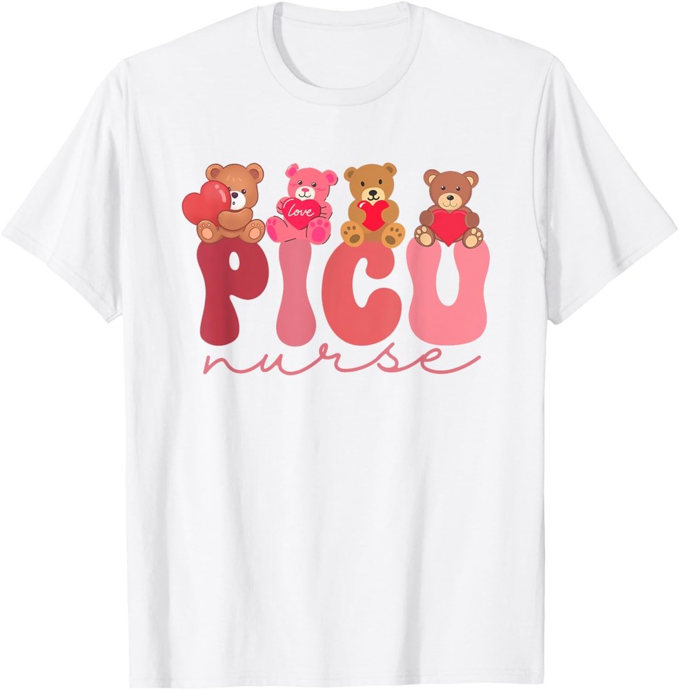 Women Valentine PICU Nurse Pediatrics Cute Bears Ped Rn Lpn T-Shirt
