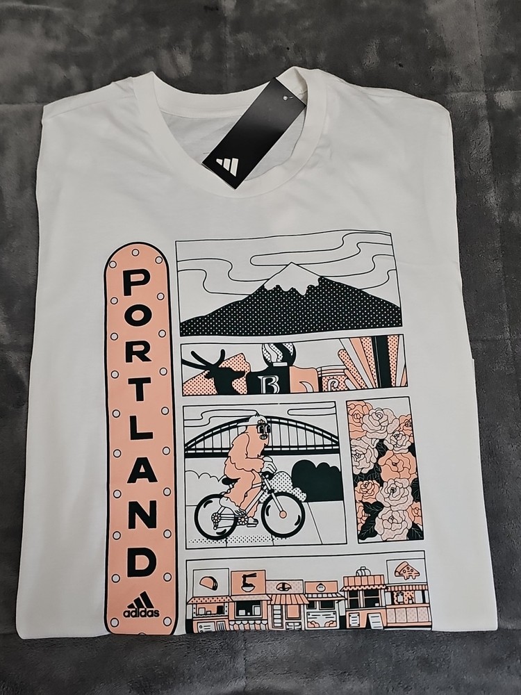 Adidas NEW Portland Oregon City PDX Theme White Outdoors Tshirt SZ Medium