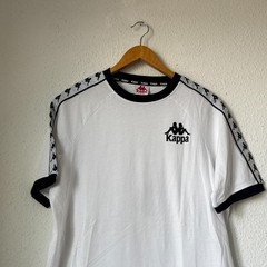 Kappa Banda T-Shirt – White/Black Ringer Tee with Logo Tape Sleeves – XL