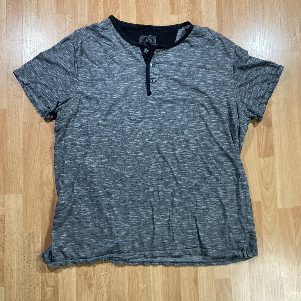 Converse Short Sleeved Henley (Men’s Size XL) • Black & Heathered Gray Shirt