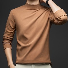 Half Turtleneck Men’s Pullover Sweater Solid Knit Top Polyester Fabric