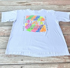 Vintage 90s Single Stitch Twin Cities Duathlon T-Shirt Mens L White Monroe LS