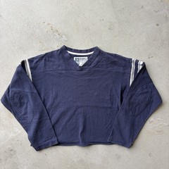 Vintage Russell Athletic Jersey Shirt Size Medium Blue Cropped V Neck Striped