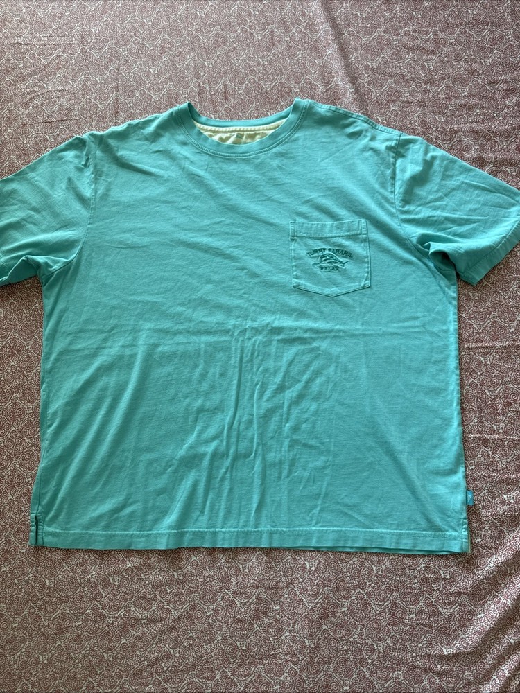 Tommy Bahama T Shirt Mens Medium Relax Pocket Tee Cotton Teal Blue Marlin Logo